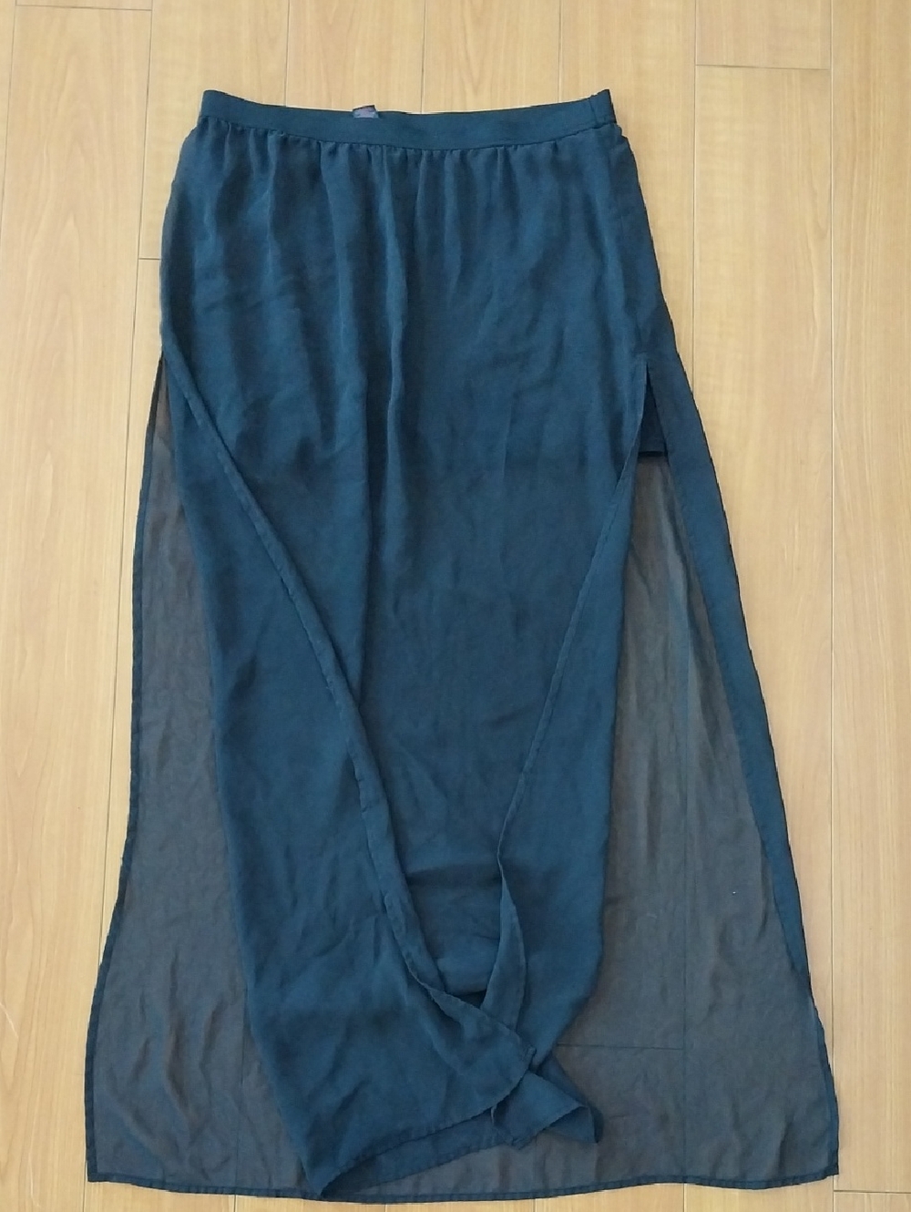BONGO Black Sheer Panel Maxi Double Slits Skirt Sz Size L